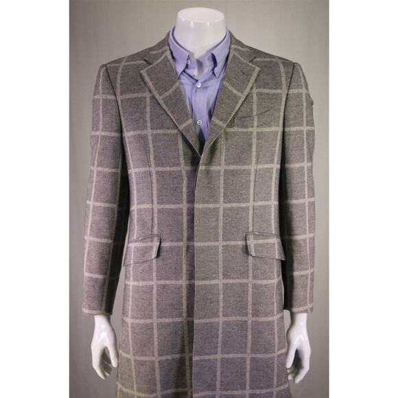 Richard James Gray/White Windowpane 3-Btn Wool Overcoat Coat 38R - Picture 2 of 11